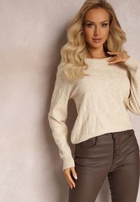 Renee - Jasnobeżowy Sweter w Tłoczony Ornamentalny Wzór Neston. Kolor: beżowy. Styl: klasyczny #1