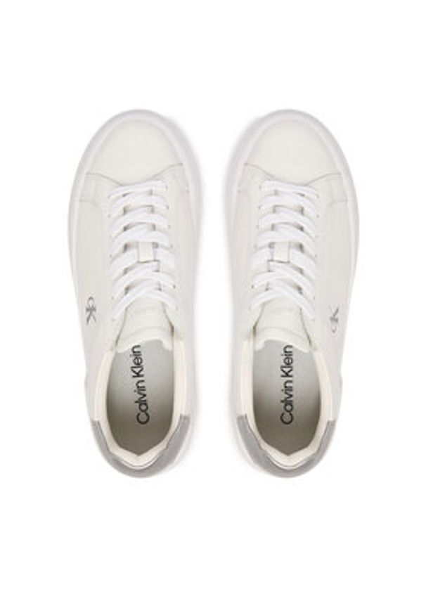 Calvin Klein Sneakersy Flatform Lace Up Lth Met YW0YW01929 Biały. Kolor: biały. Materiał: skóra
