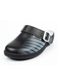 Klapki chodaki buty medyczne Abeba U 7212 czarne niebieskie. Kolor: wielokolorowy, czarny, niebieski. Materiał: skóra #7