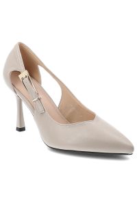 Czółenka damskie Vinceza, cholewka ze skóry ekologicznej o gładkim wykończeniu elegancki fason z wycięciem po boku, szare, 62288. Kolor: szary. Materiał: skóra ekologiczna. Szerokość cholewki: normalna. Wzór: gładki. Styl: elegancki #1