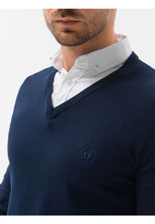 Niebieski sweter Ombre Clothing z dekoltem w serek, klasyczny