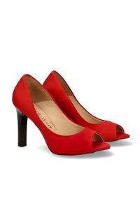 Arturo Vicci - Czółenka czerwone zamszowe peep toe. Nosek buta: otwarty. Kolor: czerwony. Materiał: zamsz. Obcas: na słupku #3