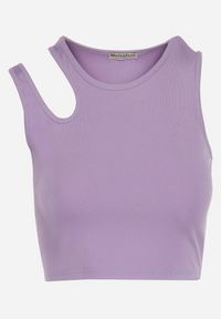 Born2be - Fioletowy Prążkowany Tank Top Bez Rękawów z Ozdobnym Wycięciem Deriafa. Kolor: fioletowy. Materiał: prążkowany. Długość rękawa: bez rękawów. Sezon: lato. Styl: klasyczny #5