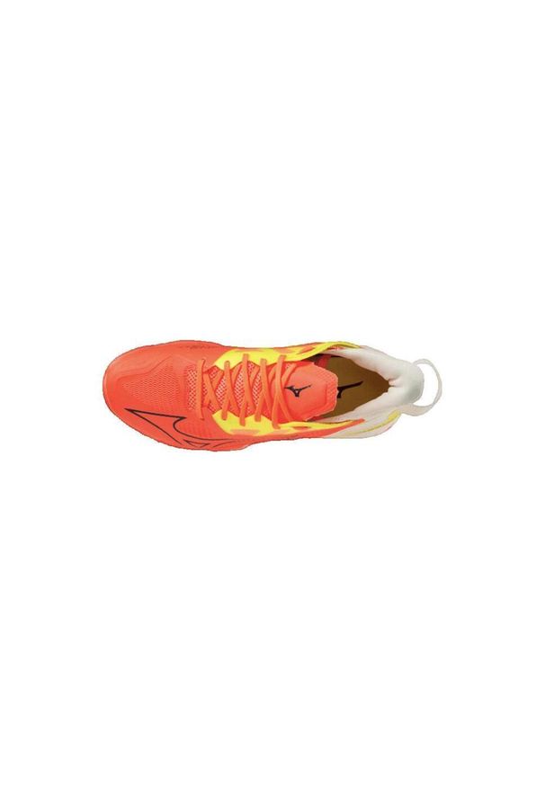 Buty halowe Mizuno Wave Mirage 5. Kolor: żółty, czarny, pomarańczowy, wielokolorowy. Materiał: syntetyk, materiał. Model: Mizuno Wave