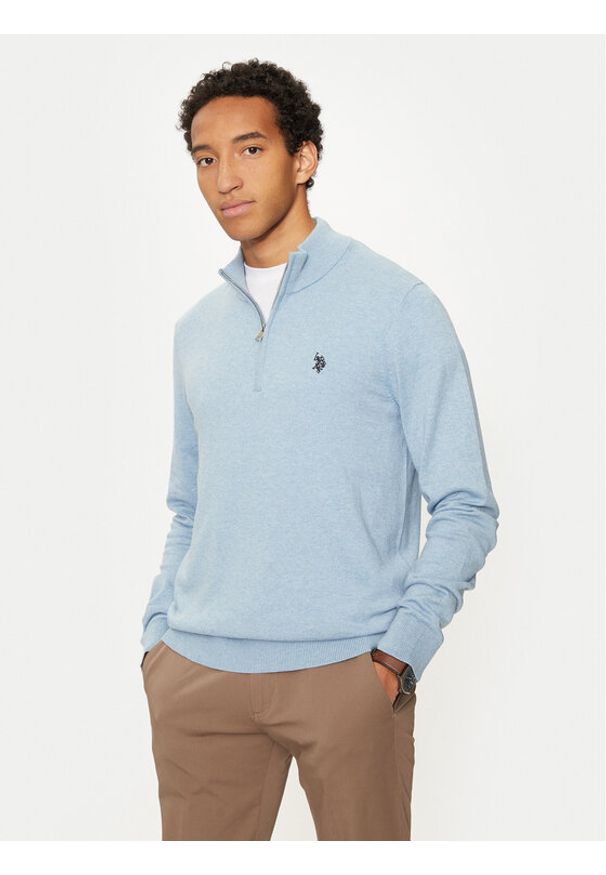 U.S. Polo Assn. Sweter MUP2963 Błękitny Regular Fit. Typ kołnierza: polo. Kolor: niebieski. Materiał: bawełna