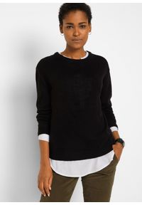 bonprix - Sweter dzianinowy z okrągłym dekoltem. Kolor: czarny. Materiał: dzianina. Długość: długie #1