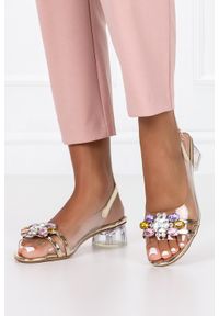 Sergio Leone - Sandały sergio leone damskie z kryształkami na niskim transparentnym klocku przezroczyste silikonowe złote sk047. Kolor: złoty #2