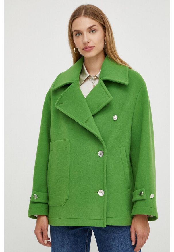 Beatrice B płaszcz wełniany kolor zielony przejściowy oversize. Kolor: zielony. Materiał: wełna. Styl: klasyczny