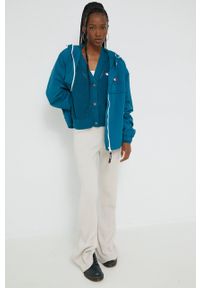 Tommy Jeans kurtka damska kolor turkusowy przejściowa oversize. Kolor: turkusowy. Materiał: poliamid