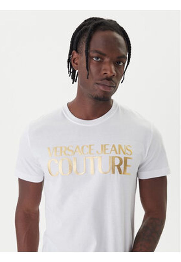 Versace Jeans Couture T-Shirt 79GAHT05 CJ00T Biały Regular Fit. Kolor: biały. Materiał: bawełna