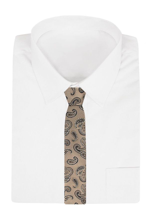 Klasyczny Krawat Męski - Chattier - Beżowy z Dużym Wzorem Paisley. Kolor: wielokolorowy, beżowy, brązowy. Materiał: tkanina. Wzór: paisley. Styl: klasyczny