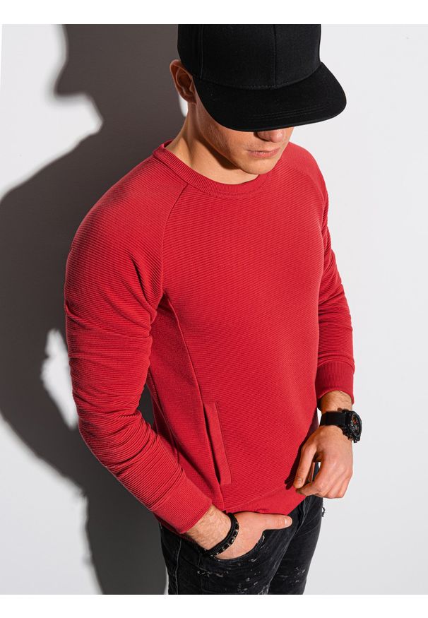 Ombre Clothing - Bluza męska bez kaptura B1156 - czerwona - XXL. Typ kołnierza: bez kaptura. Kolor: czerwony. Materiał: bawełna, poliester, jeans, dresówka, dzianina