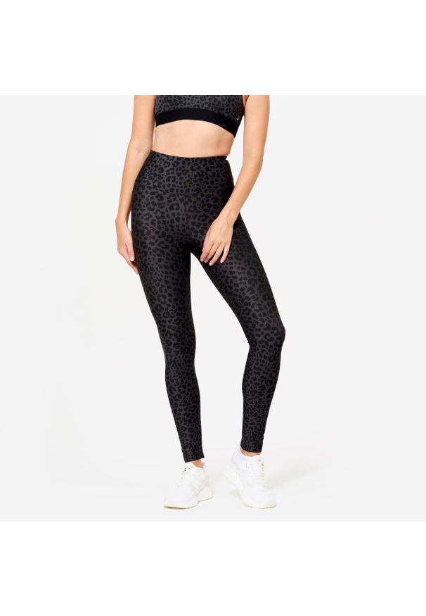 DOMYOS - Legginsy fitness damskie Domyos. Kolor: szary. Materiał: materiał, poliester, elastan. Sport: fitness