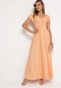 Born2be - Pomarańczowa Wiskozowa Sukienka z Gumką w Pasie i Trójkątnym Dekoltem Quneri. Okazja: na randkę, na imprezę, na spacer. Kolor: pomarańczowy. Materiał: wiskoza. Typ sukienki: sportowe. Styl: elegancki, sportowy #5