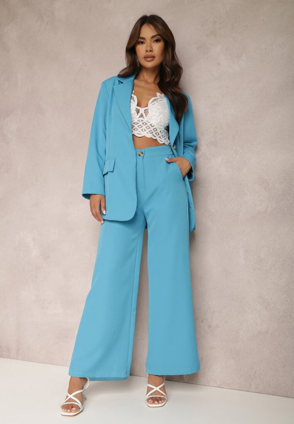 Renee - Niebieskie Spodnie Szerokie Laodaleia. Stan: podwyższony. Kolor: niebieski. Materiał: tkanina. Długość: długie. Wzór: gładki. Styl: elegancki