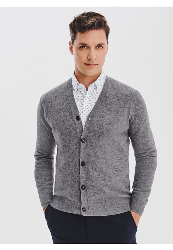 Pako Lorente - PAKO LORENTE - Męski kardigan w szarym kolorze. Okazja: na co dzień. Kolor: szary. Materiał: poliamid, wełna, bawełna. Sezon: jesień. Styl: casual