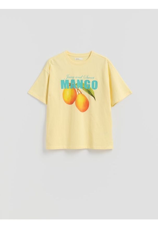 Reserved - T-shirt z nadrukiem - jasnożółty. Kolor: żółty. Materiał: bawełna. Wzór: nadruk
