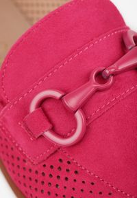 Born2be - Fuksjowe Ażurowe Mokasyny Vices ze Skórzaną Wkładką Felastra. Okazja: na co dzień. Kolor: różowy. Materiał: skóra. Wzór: ażurowy. Obcas: na obcasie. Styl: casual, klasyczny, elegancki. Wysokość obcasa: niski #6