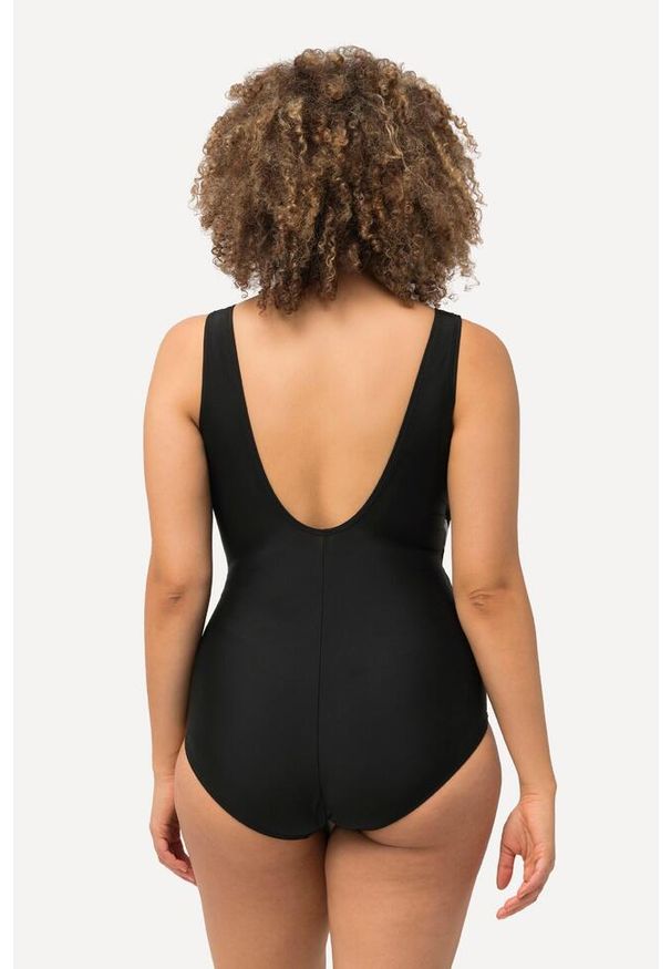 ULLA POPKEN - Damski Kostium kąpielowy paski miękkie miseczki drapowanie. Kolekcja: plus size. Kolor: czarny. Materiał: elastan, poliamid, materiał. Wzór: paski