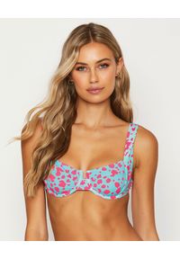 BEACH BUNNY - Top od bikini Karter w różowe cętki. Kolor: niebieski. Materiał: tkanina
