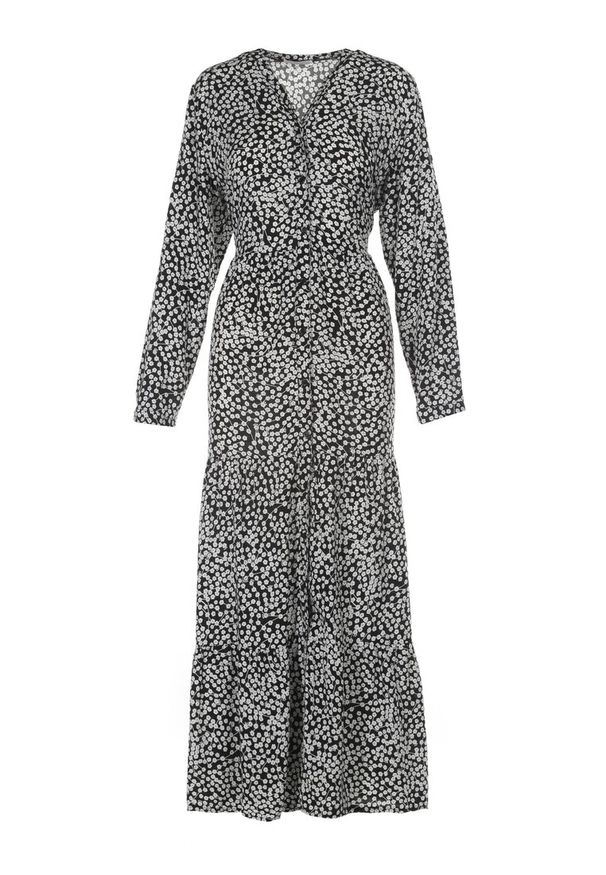 Born2be - Czarna Sukienka Nemesia. Kolor: czarny. Materiał: bawełna. Długość rękawa: długi rękaw. Wzór: kwiaty. Długość: maxi