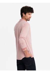 Ombre Clothing - Męski melanżowy longsleeve polo z haftem – różowy melanż V2 OM-POLS-0129 - XXL. Okazja: na co dzień. Typ kołnierza: polo. Kolor: różowy. Materiał: dzianina, bawełna. Długość rękawa: długi rękaw. Długość: długie. Wzór: melanż, haft. Styl: klasyczny, sportowy, casual #6