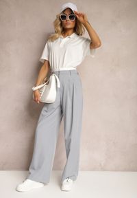 Renee - Szare Spodnie z Szerokimi Nogawkami w Kant Kavina. Kolor: szary. Styl: elegancki