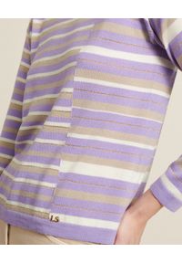 Luisa Spagnoli - LUISA SPAGNOLI - Sweter w paski Mattia. Kolor: biały. Materiał: jeans, bawełna, prążkowany, materiał. Wzór: paski #3
