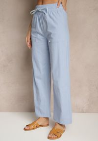 Renee - Jasnoniebieskie Bawełniane Spodnie z Kokardą Davilena. Okazja: na co dzień. Stan: podwyższony. Kolor: niebieski. Materiał: bawełna. Styl: elegancki, casual #5