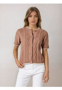 Sinsay - Dzianinowy kardigan z krótkim rękawem - brązowy. Kolor: brązowy. Materiał: dzianina. Długość rękawa: krótki rękaw. Długość: krótkie #1