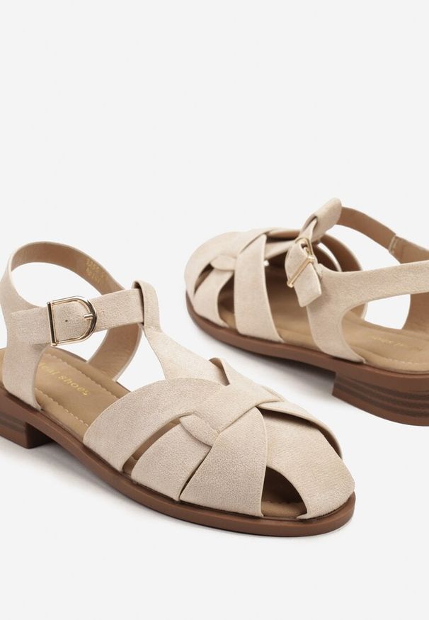 Renee - Beżowe Sandały w Stylu Gladiatorek z Imitacji Zamszu Kolinella. Okazja: na co dzień, na imprezę. Kolor: beżowy. Materiał: zamsz. Sezon: lato. Styl: casual, elegancki