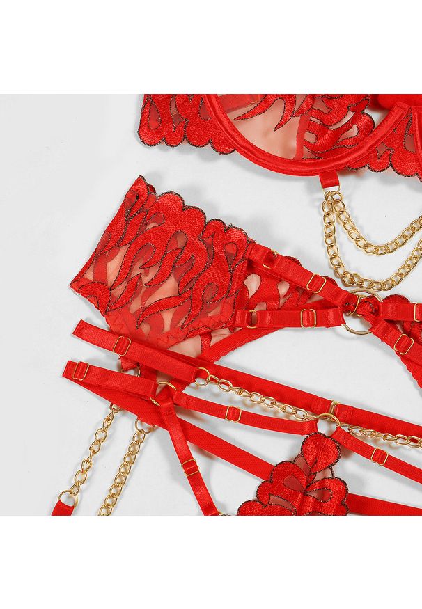 Intica - Komplet bielizny z łańcuszkiem i miękką tkaniną Asena. Kolor: czerwony. Materiał: tkanina