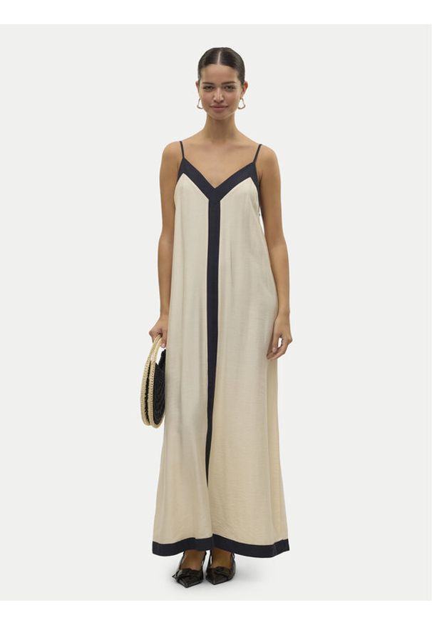 Vero Moda Sukienka letnia Denise 10329793 Beżowy Regular Fit. Kolor: beżowy. Materiał: wiskoza. Sezon: lato