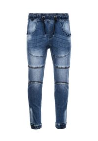 Ombre Clothing - Spodnie męskie marmurkowe JOGGERY z ozdobnymi przeszyciami - niebieskie V3 OM-PADJ-0111 - L. Kolor: niebieski. Materiał: elastan, bawełna, jeans
