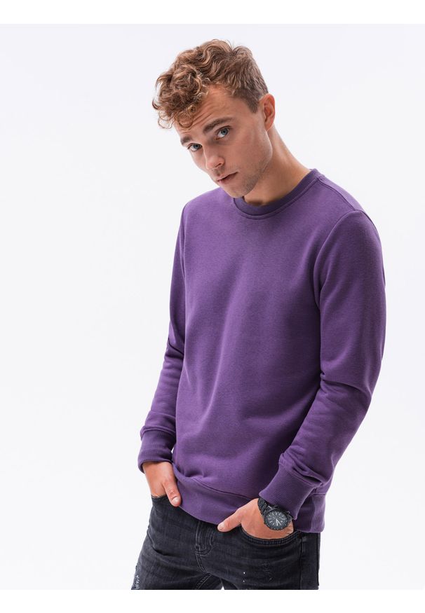 Ombre Clothing - Bluza męska bez kaptura BASIC B978 - fioletowa - XXL. Okazja: na co dzień. Typ kołnierza: bez kaptura. Kolor: fioletowy. Materiał: materiał, poliester, bawełna. Styl: casual, klasyczny