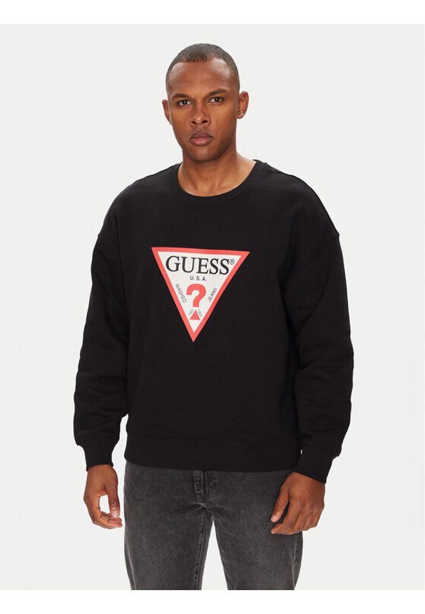 Guess Jeans Bluza M4YQ21 K9V31 Czarny Oversize. Kolor: czarny. Materiał: bawełna
