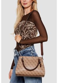 Guess - GUESS Beżowa klasyczna damska torebka Noelle. Kolor: beżowy. Materiał: skórzane. Styl: klasyczny #10