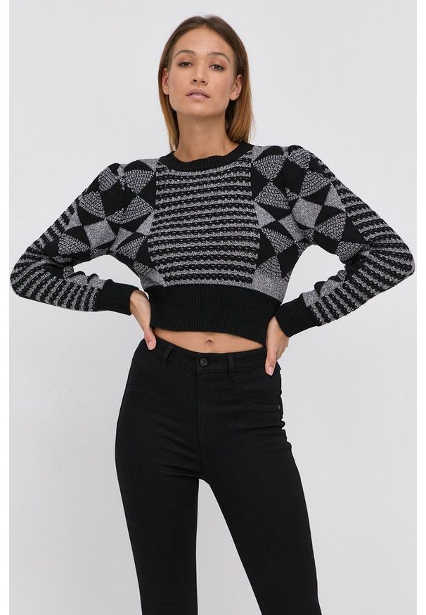 TwinSet - Twinset Sweter z domieszką wełny damski kolor czarny. Okazja: na co dzień. Kolor: czarny. Materiał: wełna. Długość rękawa: długi rękaw. Długość: długie. Styl: casual