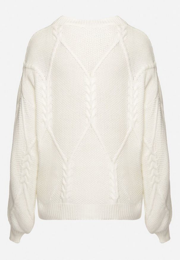 Born2be - Jasnobeżowy Sweter Ozdobiony Ściągaczami i Splotem Temirene. Okazja: na co dzień. Kolor: beżowy. Materiał: jeans, dzianina. Wzór: ze splotem, aplikacja. Styl: casual