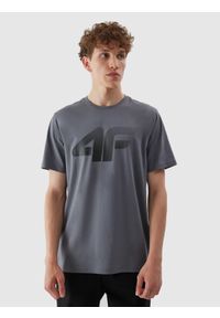 4f - T-shirt regular z nadrukiem męski. Kolor: szary. Materiał: bawełna. Wzór: nadruk #1