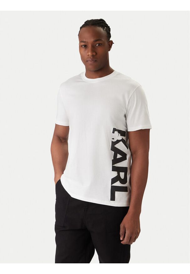Karl Lagerfeld - KARL LAGERFELD T-Shirt A2M46038 Biały Regular Fit. Typ kołnierza: dekolt w karo. Kolor: biały. Materiał: bawełna