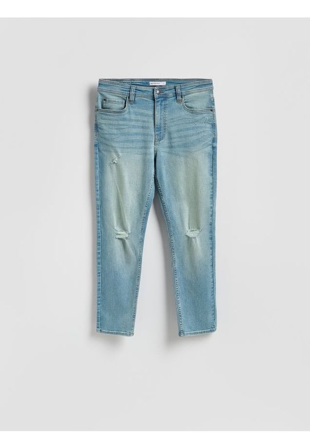 Reserved - Jeansy carrot slim z przetarciami - indigo jeans