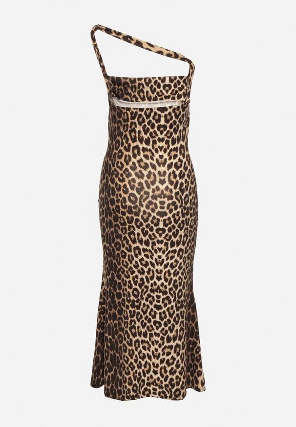 Born2be - Panterkowa Taliowana Sukienka Koktajlowa z Wiskozą Izazira. Materiał: wiskoza. Styl: wizytowy