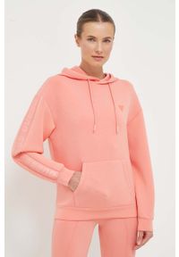 Guess bluza damska kolor pomarańczowy z kapturem z nadrukiem. Typ kołnierza: kaptur. Kolor: pomarańczowy. Materiał: materiał, dzianina, wiskoza. Wzór: nadruk #4
