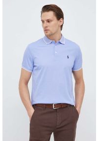Polo Ralph Lauren polo męski kolor niebieski z aplikacją. Typ kołnierza: polo. Kolor: niebieski. Materiał: poliester. Długość rękawa: krótki rękaw. Długość: krótkie. Wzór: aplikacja #1