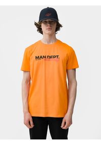 4f - T-shirt regular z nadrukiem męski. Kolor: pomarańczowy. Materiał: bawełna. Wzór: nadruk #1