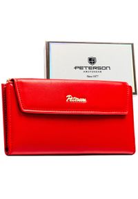 Czerwony portfel damski ze skóry ekologicznej zamykany zatrzaskiem - Peterson. Kolor: czerwony. Materiał: skóra ekologiczna #1