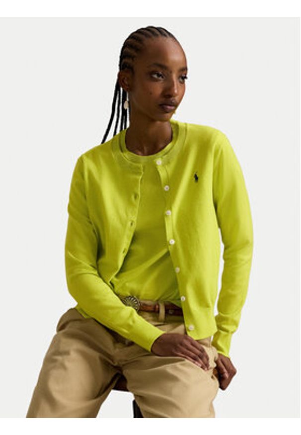 Polo Ralph Lauren Kardigan 211971871502 Zielony Slim Fit. Typ kołnierza: polo. Kolor: zielony. Materiał: bawełna