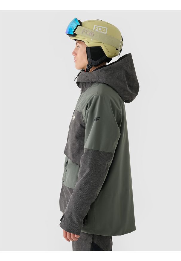 4f - 4F Kurtka snowboardowa membrana 10000 męska - oliwkowa/khaki XXL. Okazja: na co dzień. Typ kołnierza: kaptur. Kolor: oliwkowy, wielokolorowy, brązowy. Materiał: poliester, dzianina, materiał, tkanina. Wzór: gładki. Sezon: zima. Styl: klasyczny, casual, sportowy