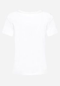 Born2be - Biały Bawełniany T-shirt Koszulka z Krótkim Rękawem Ozdobiona Nadrukiem i Cyrkoniami Quana. Okazja: na co dzień. Kolor: biały. Materiał: bawełna. Długość rękawa: krótki rękaw. Długość: krótkie. Wzór: nadruk, aplikacja. Styl: casual, elegancki #5